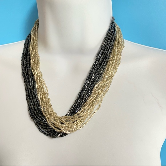 Pair of Beaded Necklaces Multistrand Gray & Silver Sparkly Necklace Bundle - Picture 5 of 5